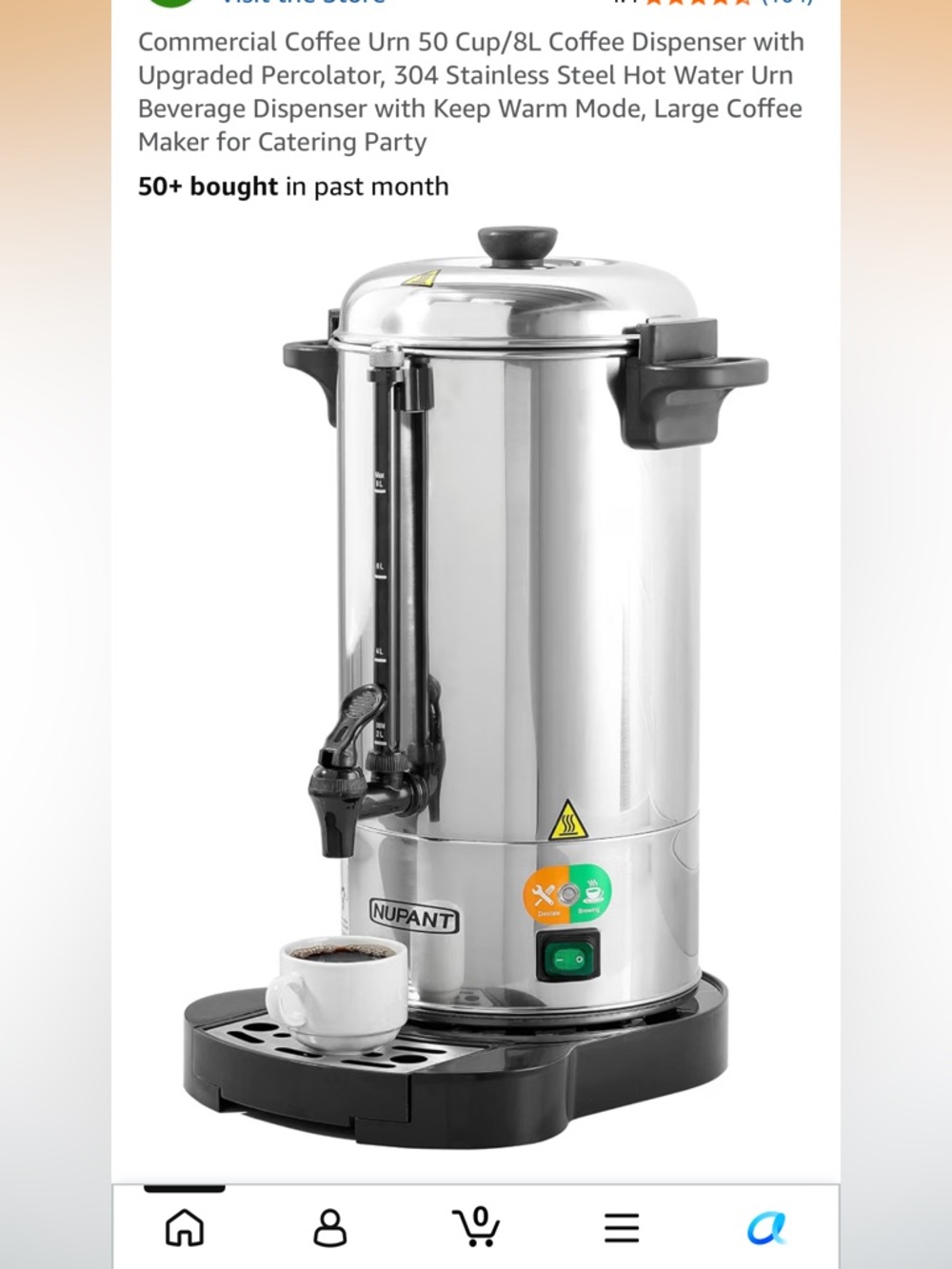 NUPANT 8L Coffee Percolator/Urn - Stainless Look